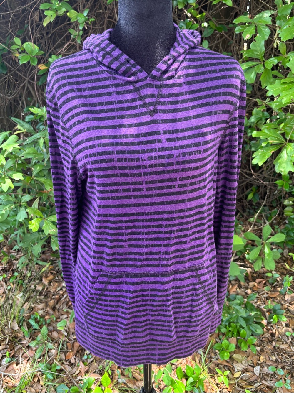 Purple and Black Striped Hoodie Shirt